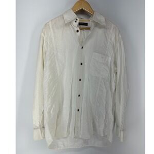Island Soft Button Down Shirt Men Large White Textured Stripe Long Sleeve Casual